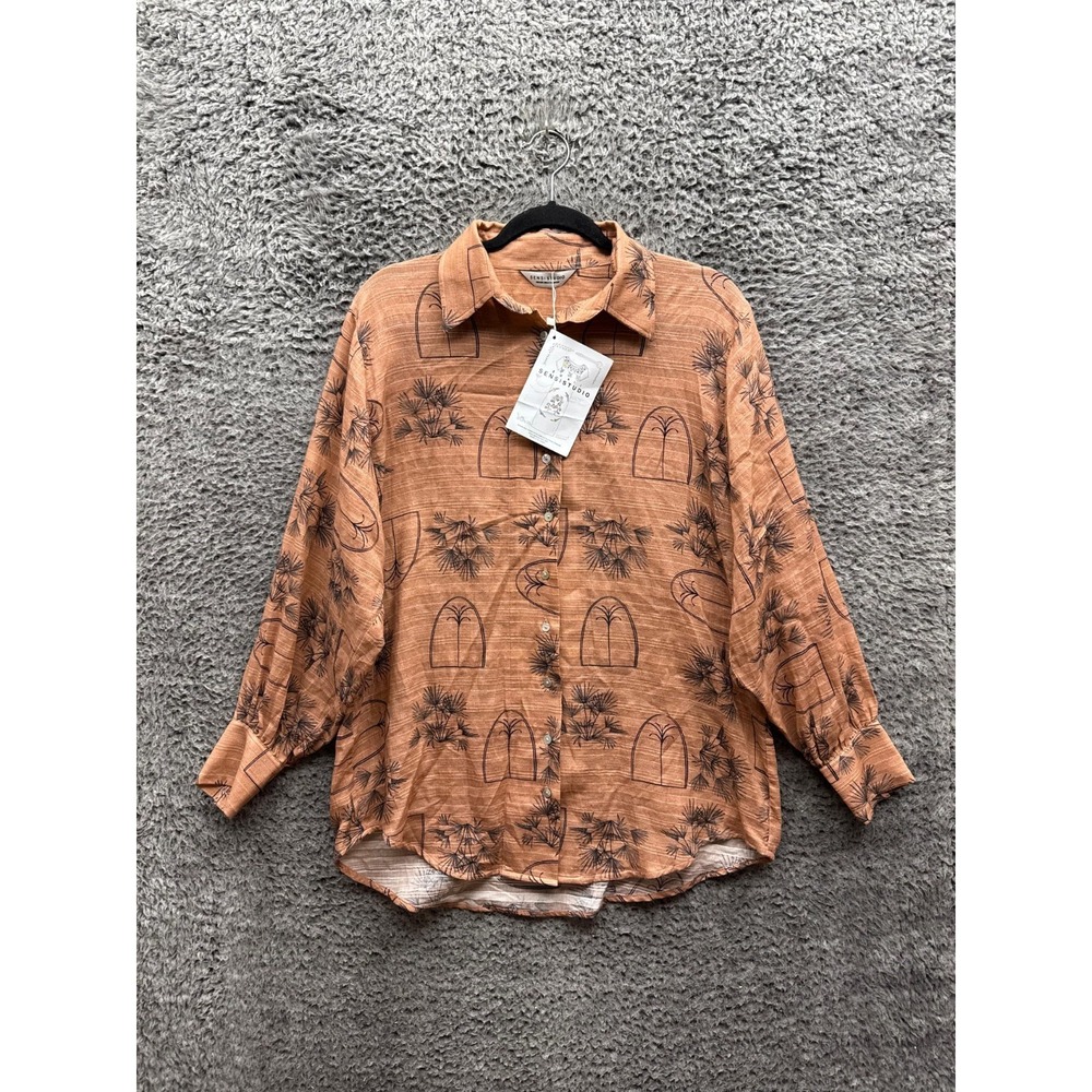 NWD Sensi Studio Oversized Boyfriend Shirt Palma Mediterraneas Pink Women Size S